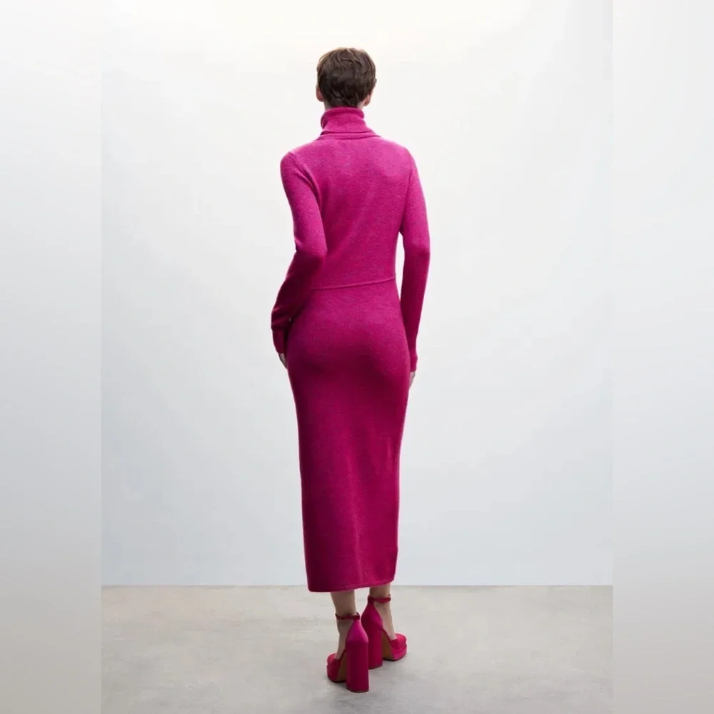 MANGO Hot Pink Turtleneck Maxi Sweater Dress size 2